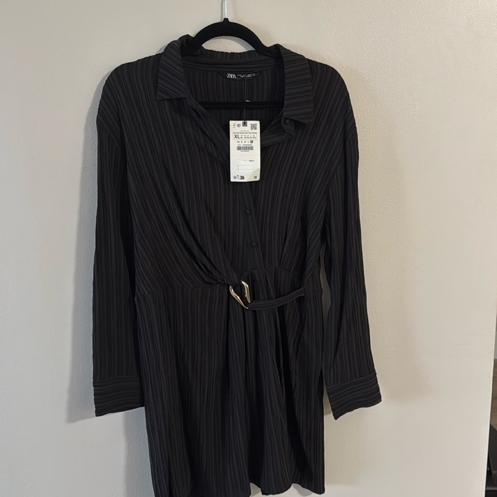 Black long sleeve dress with gold belt
